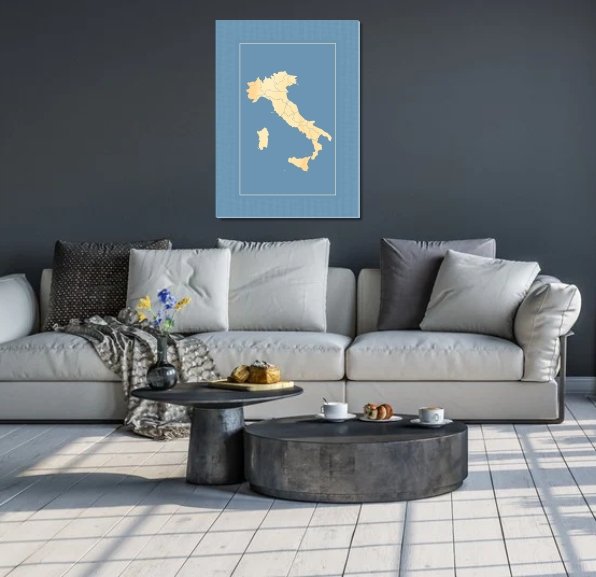 Italy Blue Map - Sixth City Design
